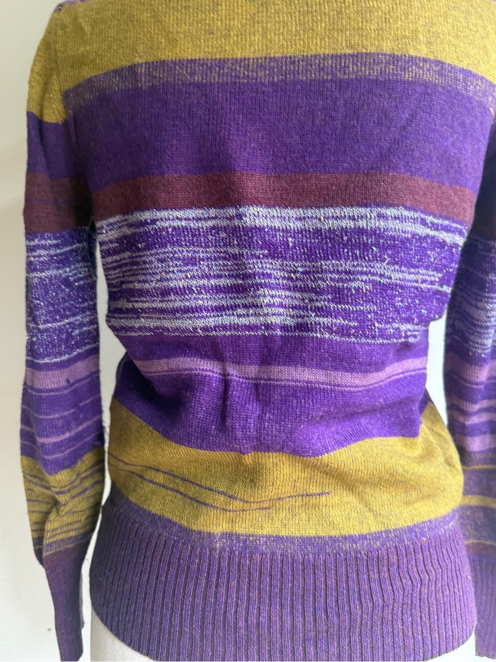 Marc Jacobs Purple and Olive Striped Crewneck Sweater with Sunburst Applique - Picture 5 of 6